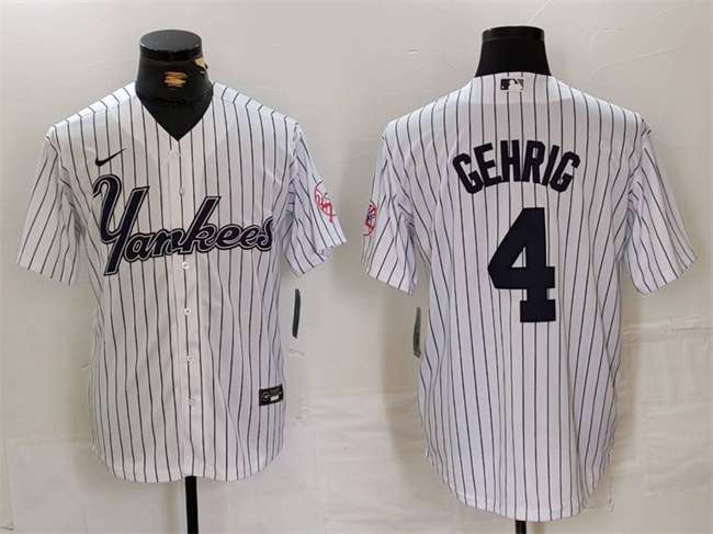 Men's New York Yankees #4 Lou Gehrig White Cool Base Stitched Baseball Jersey Men's New York Yankees #4 Lou Gehrig White Cool Base Stitched Baseball Jersey